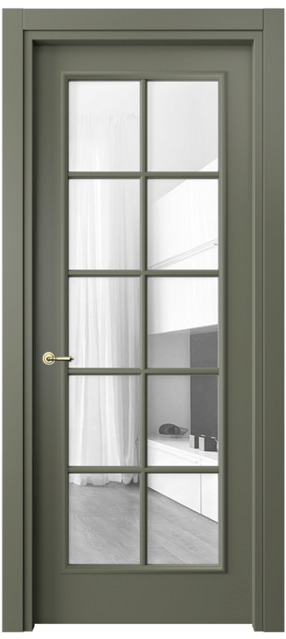 Межкомнатная дверь Париж 8102 Матовый оливковый тёмный Прозрачное стекло Цена 80199 ₽| Volhovec