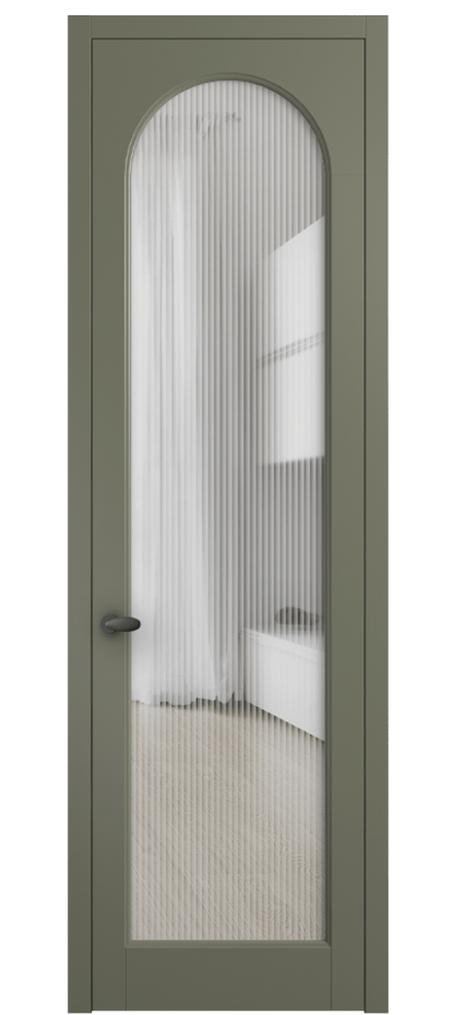 Межкомнатная дверь Палаццо 6804 Матовый оливковый тёмный Рифлёное стекло "Мору", триплекс Цена 100429 ₽ | Volhovec