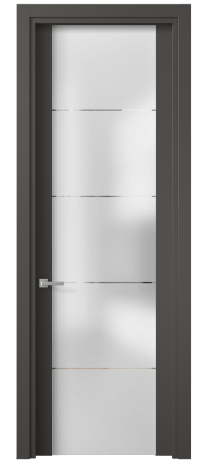 Межкомнатная дверь Планум 4114 ПЭТ графитовый Сатинированное стекло с гравировкой «КВАДРО», триплекс Цена 38299 ₽ | Volhovec