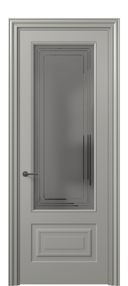Межкомнатная дверь Маскот 8442 Матовый нейтральный серый Сатинированное серое стекло с гравировкой "Грани", триплекс Цена 85899 ₽ | Volhovec