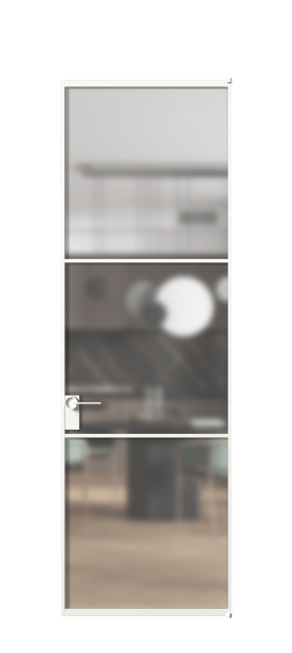 Алюминиевая дверь АЛПЛ040.03 Алюминий Белый Сатинированное стекло "Мателюкс Кристал Вижн", калёное, матовое, каленое 6 мм Цена 146970  | Volhovec