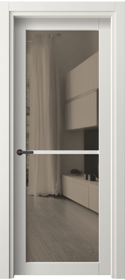 Межкомнатная дверь Нео 2108 ПЭТ белоснежный Двустороннее бронзовое зеркало, триплекс Цена 0 ₽ | Volhovec