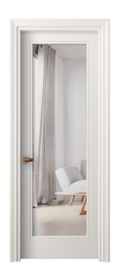 Межкомнатная дверь Эссе 8502 Матовый пудровый белый Двустороннее зеркало, триплекс Цена 73199 ₽ | Volhovec