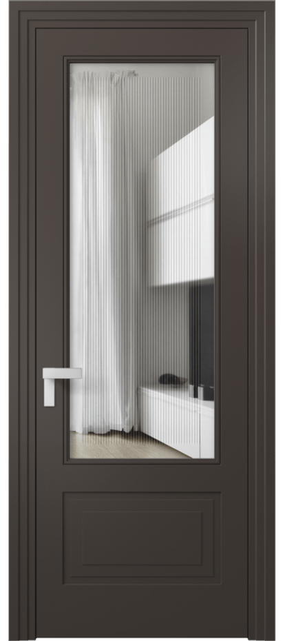 Межкомнатная дверь Рокка 8342 Матовый антрацит Прозрачное стекло с гравировкой "Каннелюры", триплекс Цена 85599 ₽ | Volhovec