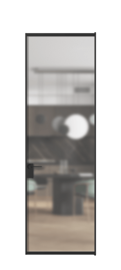 Алюминиевая дверь АЛПЛ040.01 Алюминий Черный Сатинированное стекло "Мателюкс Кристал Вижн", калёное, матовое, каленое 6 мм Цена 141270  | Volhovec