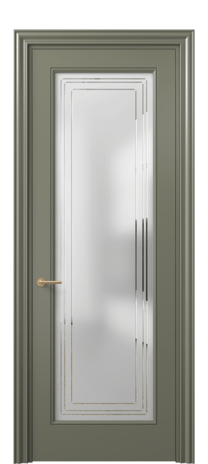 Межкомнатная дверь Маскот 8400 Матовый оливковый тёмный Сатинированное стекло с гравировкой "Грани", триплекс Цена 85899 ₽ | Volhovec