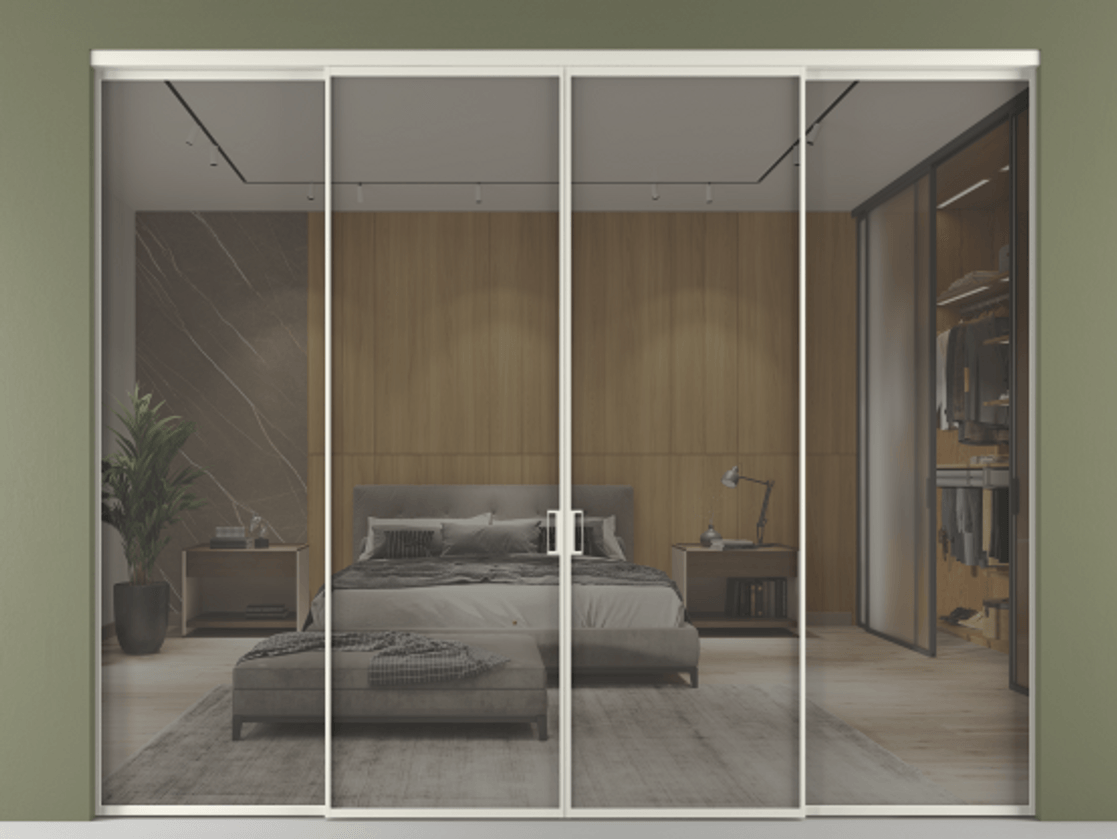 Перегородка Формато внутри проёма 4 створки АЛПР 040.01 Алюминий Белый Рефлективное серое стекло "Стопсол", калёное Цена 392400 ₽  | Volhovec