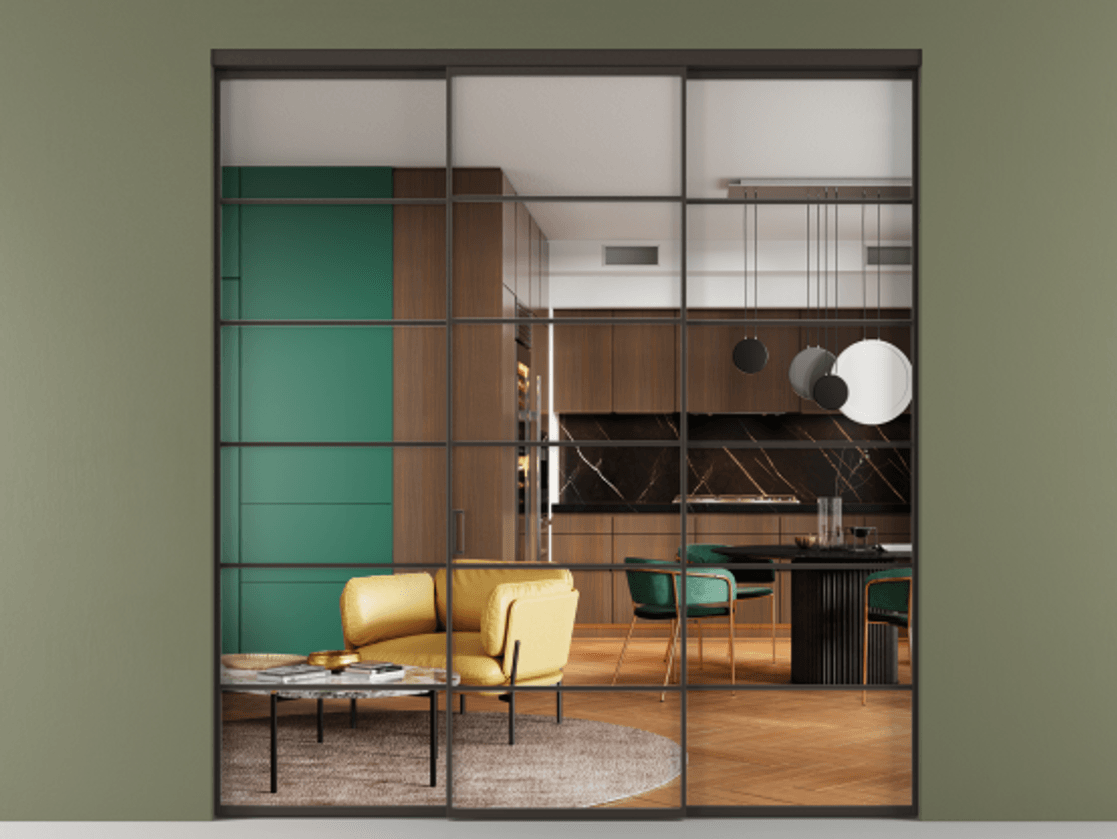 Перегородка Формато внутри проёма 3 створки АЛПР 040.04 Алюминий антрацит Прозрачное стекло "Кристал Вижн", калёное Цена 341000 ₽ | Volhovec