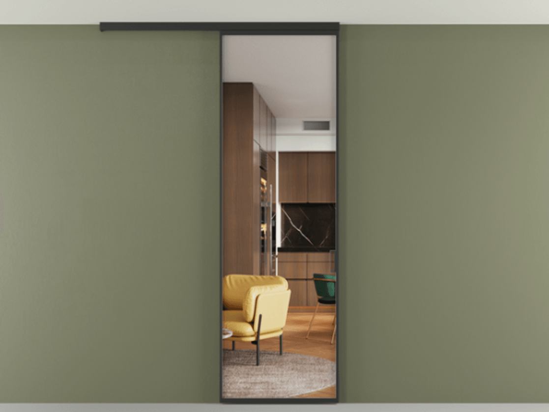 Перегородка Формато вдоль стены на потолок 1 створка АЛПР 040.01 Алюминий Черный Прозрачное стекло "Кристал Вижн", калёное Цена 115130 ₽ | Volhovec