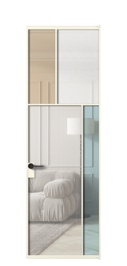 Дверь межкомнатная АЛПЛ041.23 АМБ 4 стекла. Цвет Алюминий молочно-белый. Материал Алюминий в эмали. Коллекция Мозаик. Картинка.