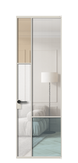 Дверь межкомнатная АЛПЛ041.13 АОС 4 стекла. Цвет Алюминий облачно-серый. Материал Алюминий в эмали. Коллекция Мозаик. Картинка.