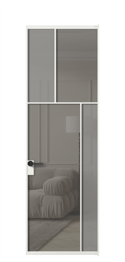 Дверь межкомнатная АЛПЛ041.23 АБЛ Серый сатин матовое + Серый прозрачное. Цвет Алюминий белоснежный. Материал Алюминий в эмали. Коллекция Мозаик. Картинка.